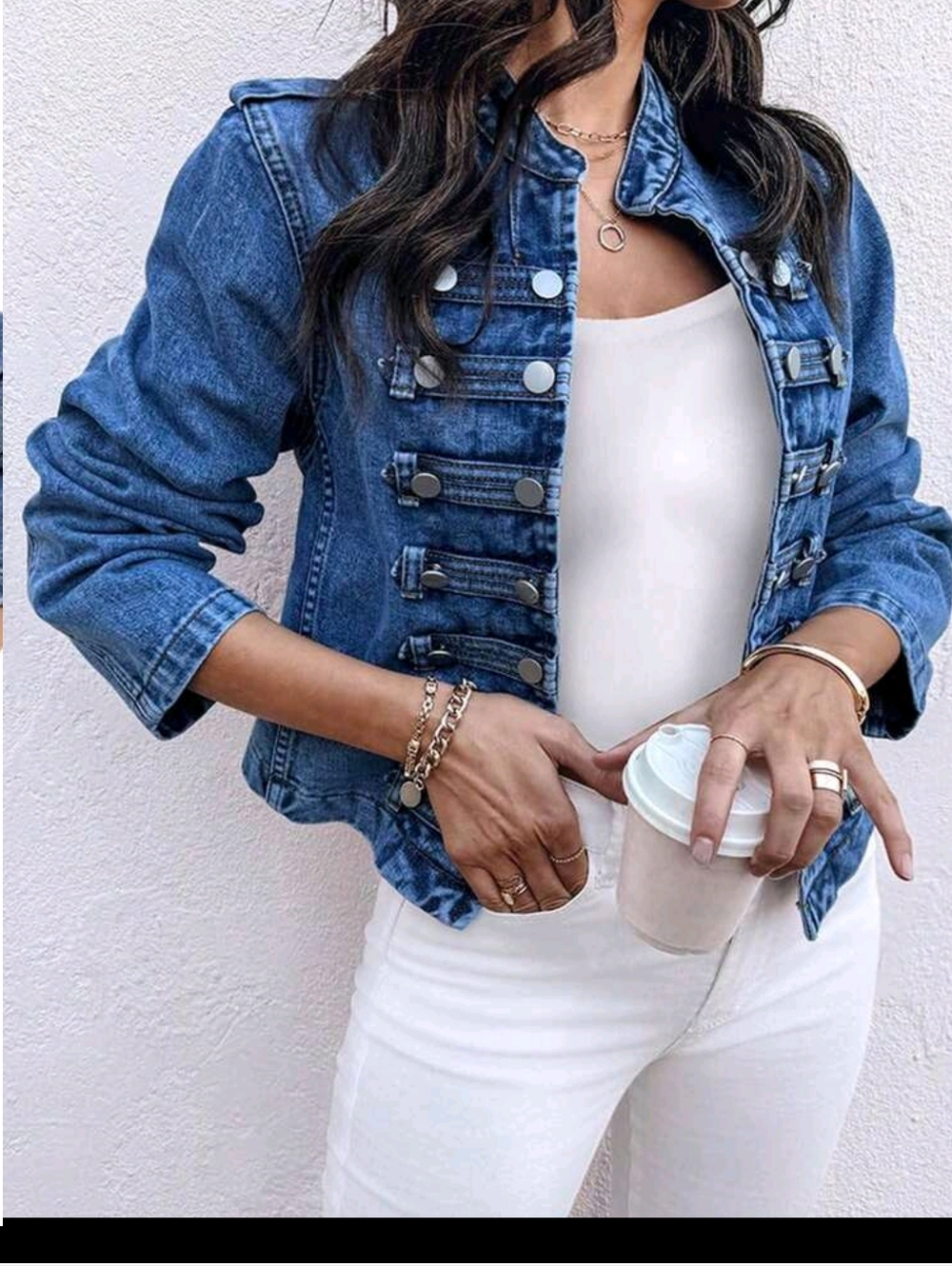 Denim Military-Style Blue Women's Jacket - Picture 4 of 5